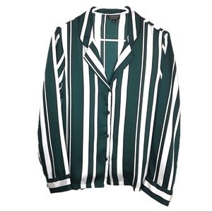 Topshop button up 8 striped dark green/white/black